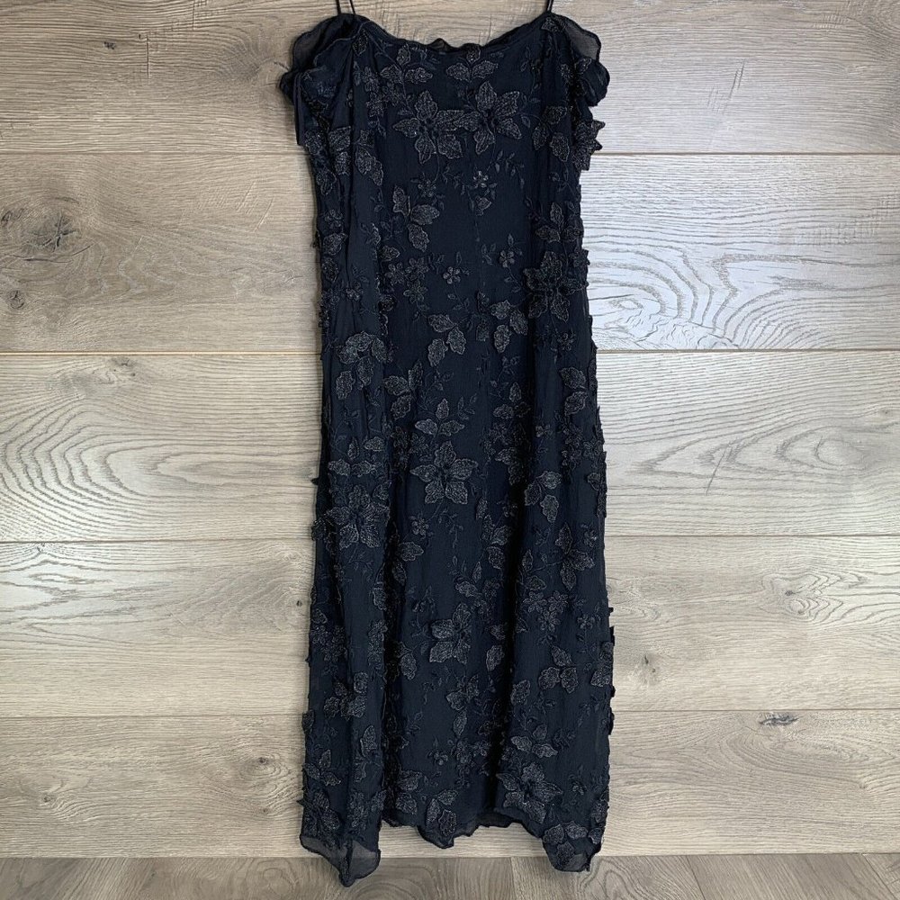 Giorgio Armani Dress Womans 40 Black Silk Embroid Silk Flowers Sparkle Sp Straps - Picture 6 of 11
